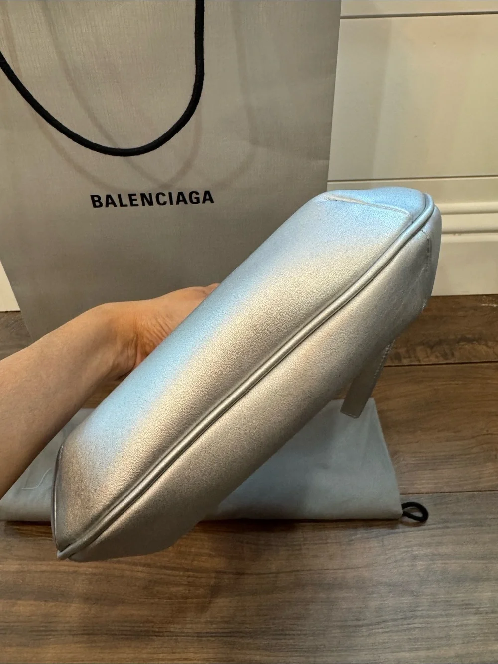 Balenciaga Leather Shoulder Bag Silver